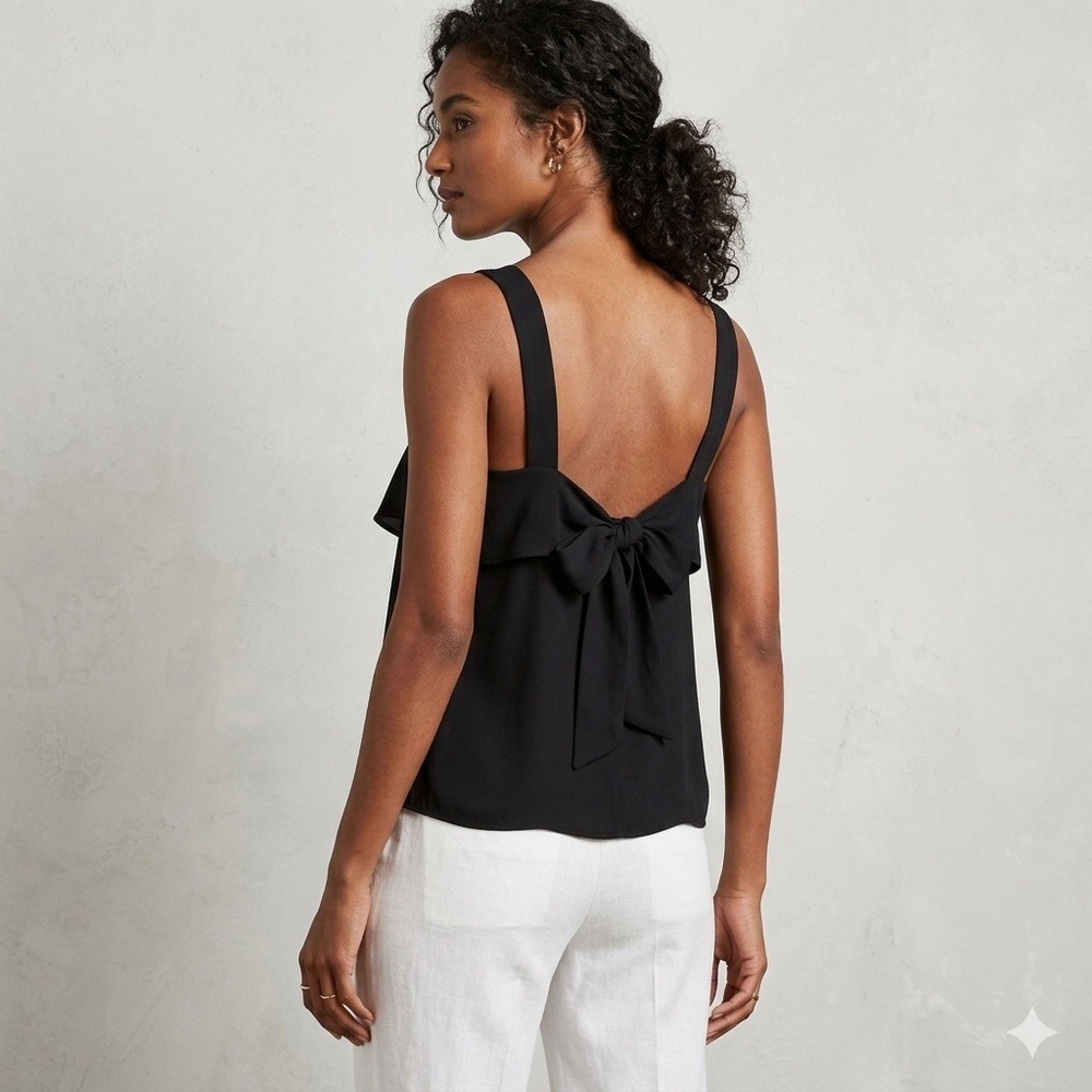 Banana Republic Back Tie Cami Tank Top Sleeveless Ruffle Black‎ Medium